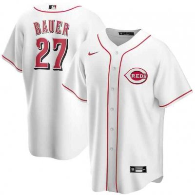 Men's Cincinnati Reds #27 Trevor Bauer White Cool Base Stitched Jersey