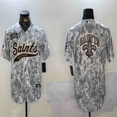 Men's New Orleans Saints Team Big Logo 2024 Arctic Camo Salute to Service Stitched Baseball Jersey