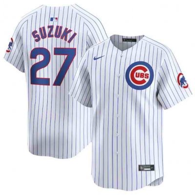 Men's Chicago Cubs #27 Seiya Suzuki White 2024 Home Limited Stitched Baseball Jersey