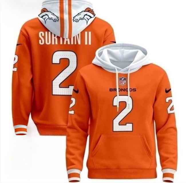 Men's Denver Broncos #2 Pat Surtain II Orange Pullover Hoodie