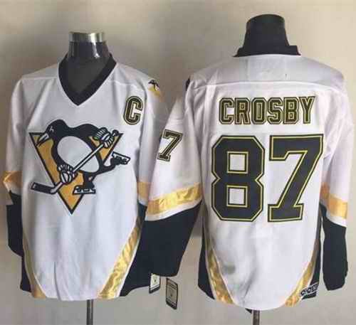 Penguins #87 Sidney Crosby White CCM Throwback Stitched NHL Jersey