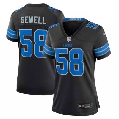 Women's Detroit Lions #58 Penei Sewell Black 2024 2nd Alternate Stitched Jersey(Run Smaller)