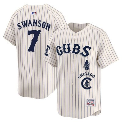 Men's Chicago Cubs #7 Dansby Swanson Cream Pinstripe Special Vapor Premier Limited Stitched Baseball Jersey