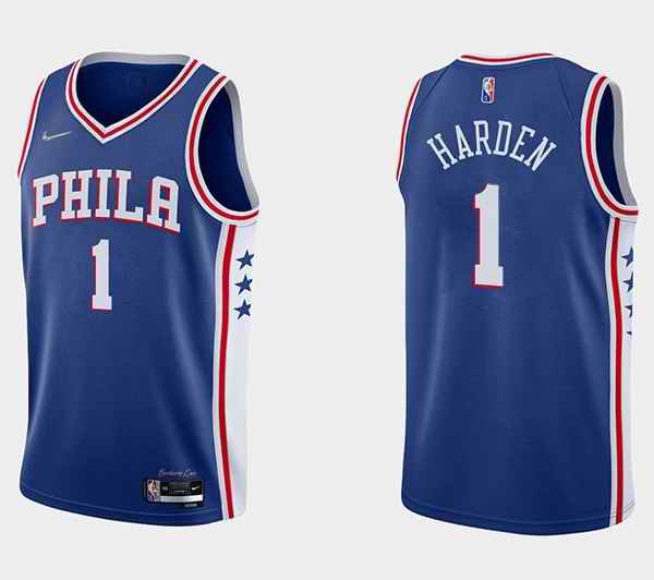 Men's Philadelphia 76ers #1 James Harden Royal Icon Edition Swingman Stitched Jersey