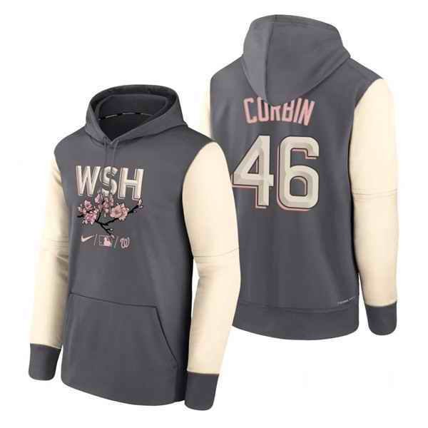 Men's Washington Nationals #46 Patrick Corbin 2022 Grey City Connect Cherry Blossom Print Hoodie