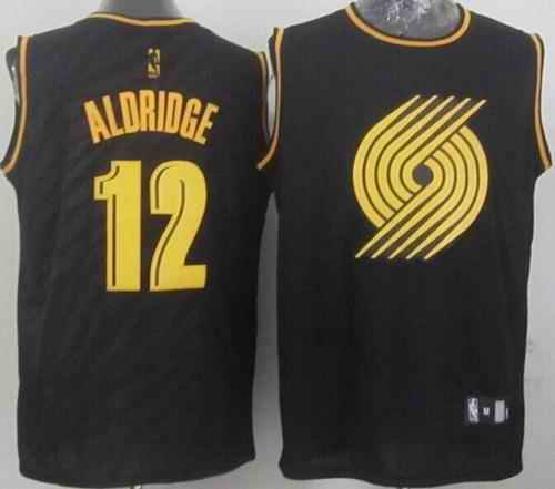 Blazers #12 Lamarcus Aldridge Black Precious Metals Fashion Stitched NBA Jersey