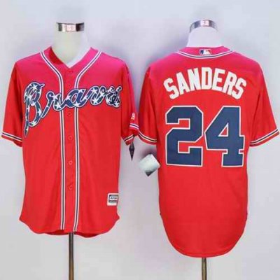 Braves #24 Deion Sanders Red New Cool Base Stitched MLB Jersey