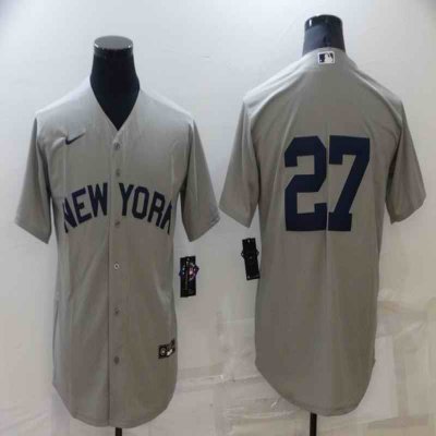 Men's New York Yankees #27 Giancarlo Stanton 2021 Grey Field of Dreams Cool Base Stitched Baseball Jersey