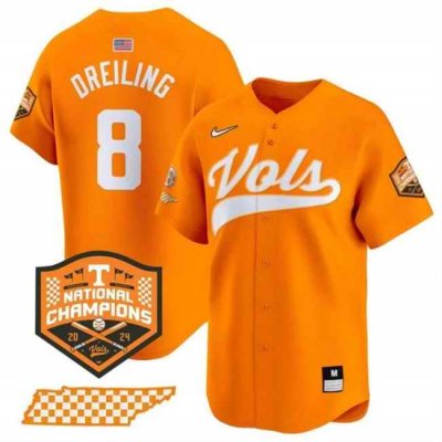 Men's Tennessee Volunteers #8 Dylan Dreiling Orange 2024 Champions Vapor Limited Stitched Jersey