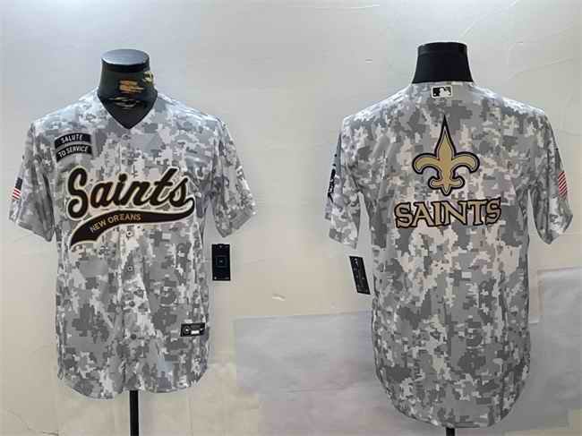 Men's New Orleans Saints Team Big Logo 2024 Arctic Camo Salute to Service Stitched Baseball Jersey