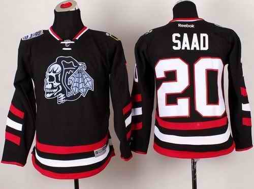 Blackhawks #20 Brandon Saad Black(White Skull) 2014 Stadium Series Stitched Youth NHL Jersey