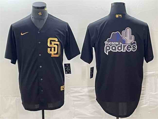 Men's San Diego Padres Black Team Big Logo Cool Base Stitched Baseball Jersey