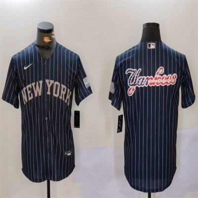 Men's New York Yankees Navy Team Big Logo Cool Base Stitched Baseball Jersey