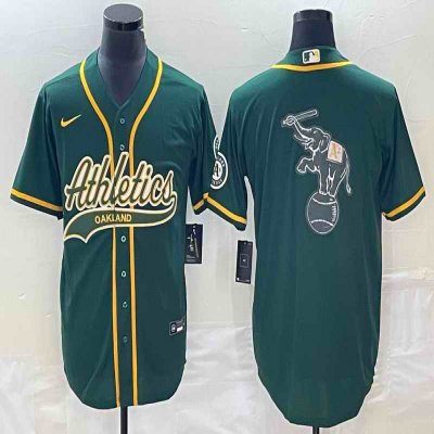 Men's Oakland Athletics Green Team Big Logo Cool Base Stitched Baseball Jersey 001