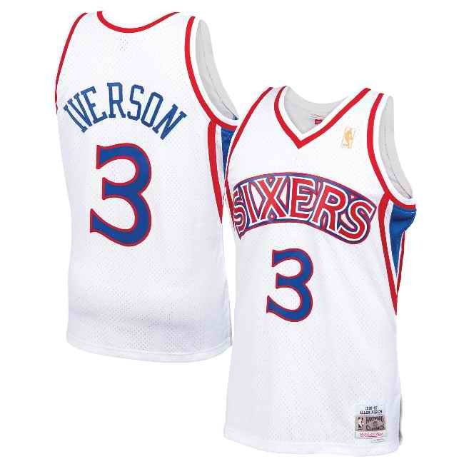 Men's Philadelphia 76ers #3 Allen Iverson White Throwback Stitched Jersey