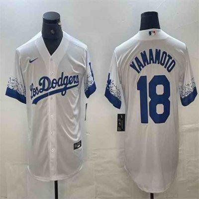 Men's Los Angeles Dodgers #18 Yoshinobu Yamamoto White City Connect Cool Base Stitched Jersey