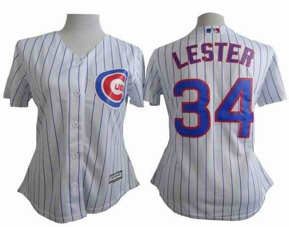 Cubs #34 Jon Lester White(Blue Strip) Women's Fashion Stitched MLB Jersey