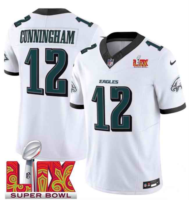 Men's Philadelphia Eagles #12 Randall Cunningham White 2025 Super Bowl LIX Patch New F.U.S.E. Vapor Limited Stitched Football Jersey