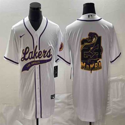 Men's Los Angeles Lakers White #24 Mamba Big Logo Cool Base Stitched Baseball Jersey