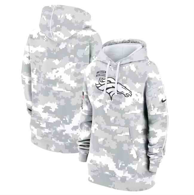 Women's Denver Broncos 2024 Arctic Camo Salute To Service Club Fleece Pullover Hoodie(Run Small)