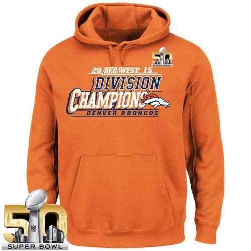 Men's Denver Broncos Majestic Orange 2015 AFC West Division Champions Pullover Super Bowl 50 Hoodie