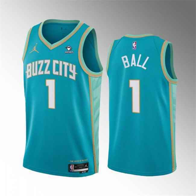 Men's Charlotte Hornets #1 LaMelo Ball Teal 2023-24 City Edition  Stitched Basketball Jersey