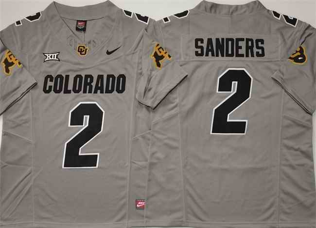 Men's Colorado Buffaloes #2 Shadeur Sanders Grey 2024 With Big 12 XII Patch 2024 F.U.S.E Stitched Football Jersey