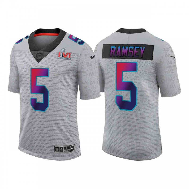 Men's Los Angeles Rams #5 Jalen Ramsey 2022 Grey Super Bowl LVI Limited Stitched Jersey