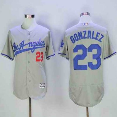 Dodgers #23 Adrian Gonzalez Grey Flexbase Authentic Collection Road Stitched MLB Jersey