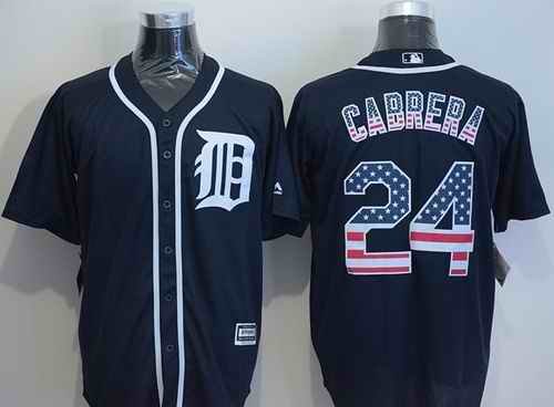 Tigers #24 Miguel Cabrera Navy Blue USA Flag Fashion Stitched MLB Jersey