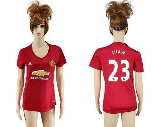 Women's Manchester United #23 Shaw Red Home Soccer Club Jersey