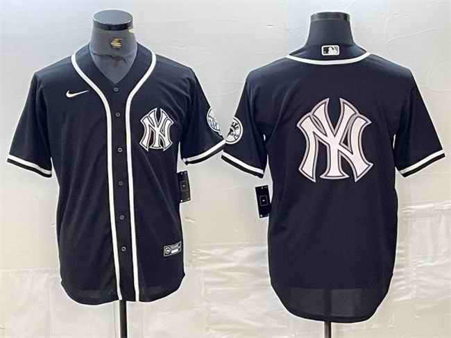 Men's New York Yankees Black Team Big Logo Cool Base Stitched Baseball Jersey