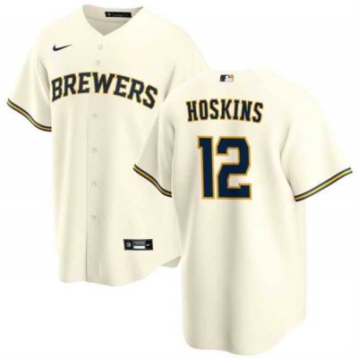 Men's Milwaukee Brewers #12 Rhys Hoskins Cream Cool Base Stitched Baseball Jersey