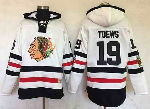 Blackhawks #19 Jonathan Toews White Sawyer Hooded Sweatshirt 2017 Winter Classic Stitched NHL Jersey