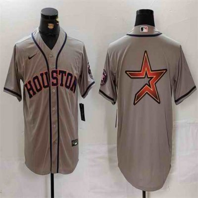 Men's Houston Astros Gray Team Big Logo With Patch Cool Base Stitched Baseball Jersey