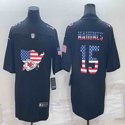 Men's Kansas City Chiefs #15 Patrick Mahomes Black USA Flag Limited Stitched Jersey