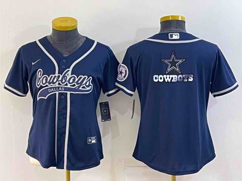 Women's Dallas Cowboys Navy Team Big Logo With Patch Cool Base Stitched Baseball Jersey(Run Small)