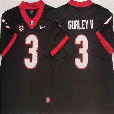 Men's Georgia Bulldogs #3 GURLEY II Black College Football Stitched Jersey