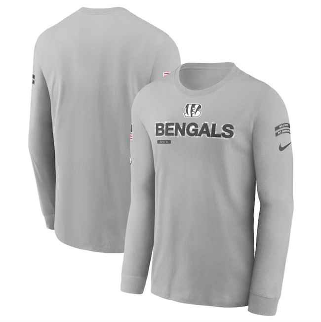 Men's Cincinnati Bengals 2024 Gray Salute To Service Long Sleeve T-Shirt