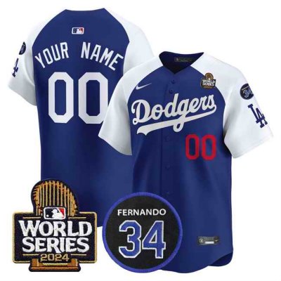 Men's Los Angeles Dodgers ACTIVE PLAYER Custom Royal/White  2024 World Series With Fernando Memorial Patch Limited Stitched Baseball Jersey