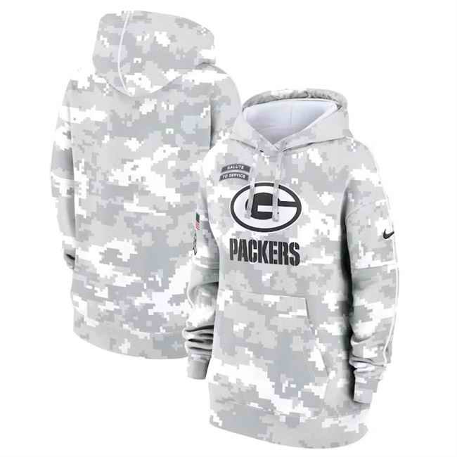 Women's Green Bay Packers 2024 Arctic Camo Salute To Service Club Fleece Pullover Hoodie(Run Small)