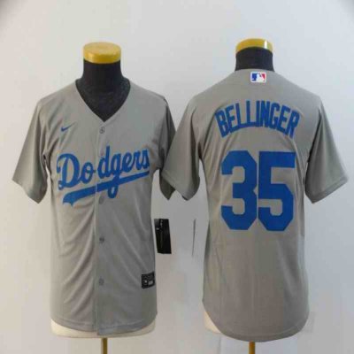 Youth Los Angeles Dodgers #35 Cody Bellinger Grey Cool Base Stitched MLB Jersey