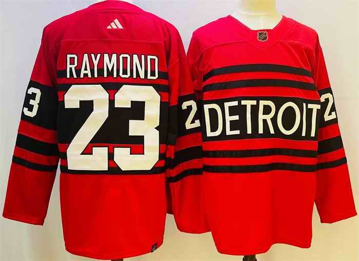 Men's Detroit Red Wings #23 Lucas Raymond Red 2022/23 Reverse Retro Stitched Jersey