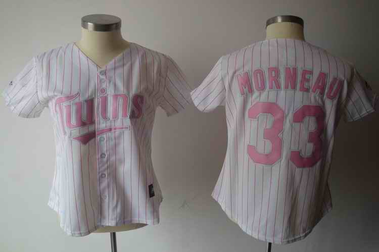 Twins #33 Justin Morneau White Pink Number Women's Fashion Stitched MLB Jersey