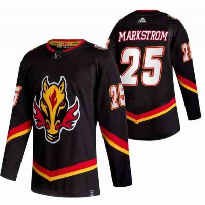 Men's Calgary Flames #25 Jacob Markstrom 2020-21 Black Reverse Retro Stitched Jersey