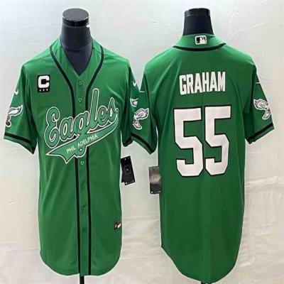 Men's Philadelphia Eagles #55 Brandon Graham Green With 3-star C Patch Cool Base Stitched Baseball Jersey