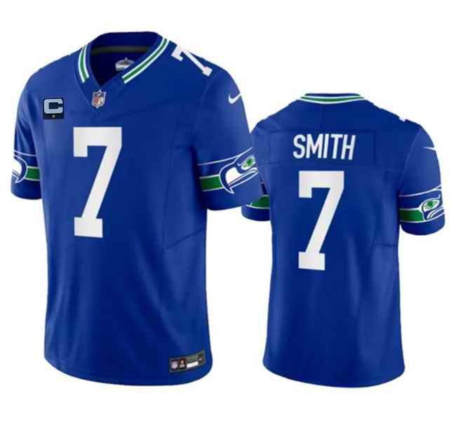 Men's Seattle Seahawks #7 Geno Smith Royal 2023 F.U.S.E. With 1-Star C Patch  Vapor Limited Throwback Stitched Jersey