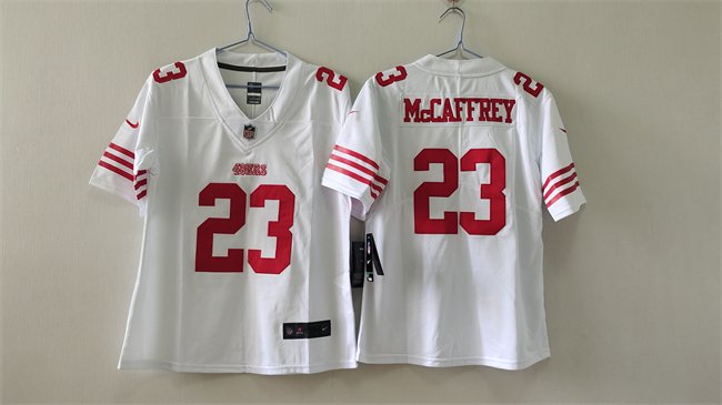 Women's San Francisco 49ers #23 Christian McCaffrey White Stitched Jersey(Run Small)