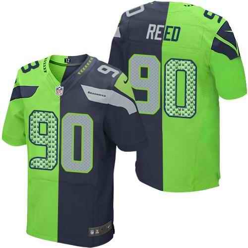 Nike Seahawks #90 Jarran Reed Steel Blue/Green Men's Stitched NFL Elite Split Jersey