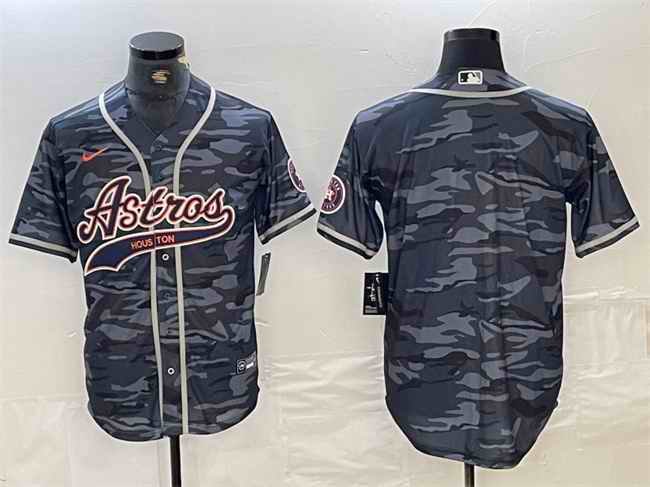 Men's Houston Astros Blank Gray Camo With Patch Cool Base Stitched Baseball Jersey